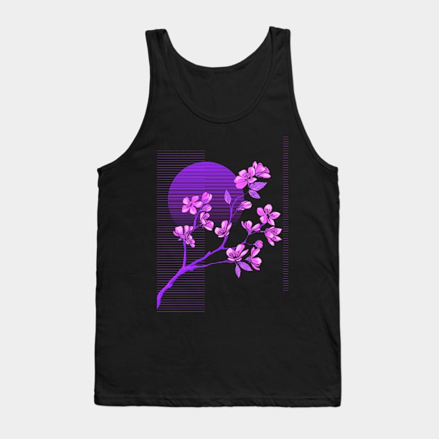 Vaporwave Aesthetic Synthwave Sunset Cherry Blossoms Sakura Tank Top by Sassee Designs